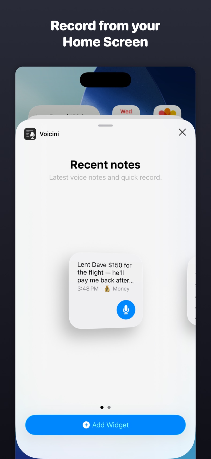 Record from your Home Screen — the quick-record widget