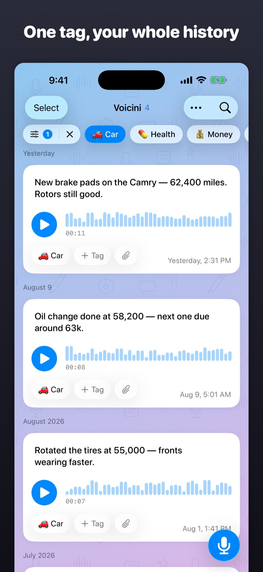 One tag, your whole history — filter every note by a single tag